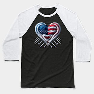 Fighter Jet Airplane American Flag Heart 4Th Of July Baseball T-Shirt